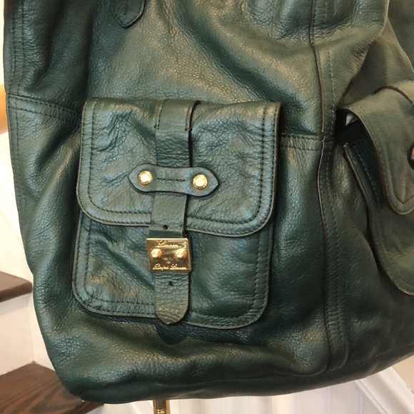 RALPH LAUREN Rich Green Leather Two Handle Tote Bag Interior & Exterior Pockets - Picture 5 of 17